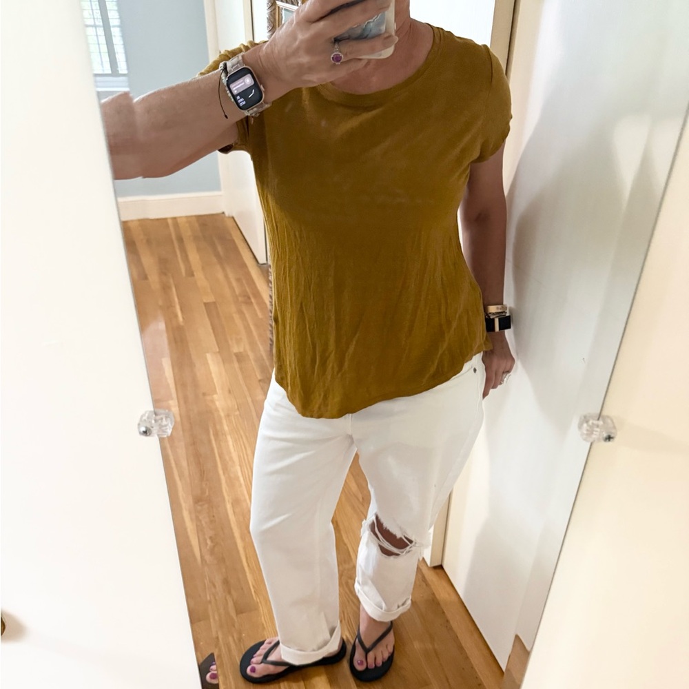 Eileen Fisher Organic Linen Jersey Asymmetric Hem Linen T-Shirt - Picture 6 of 10